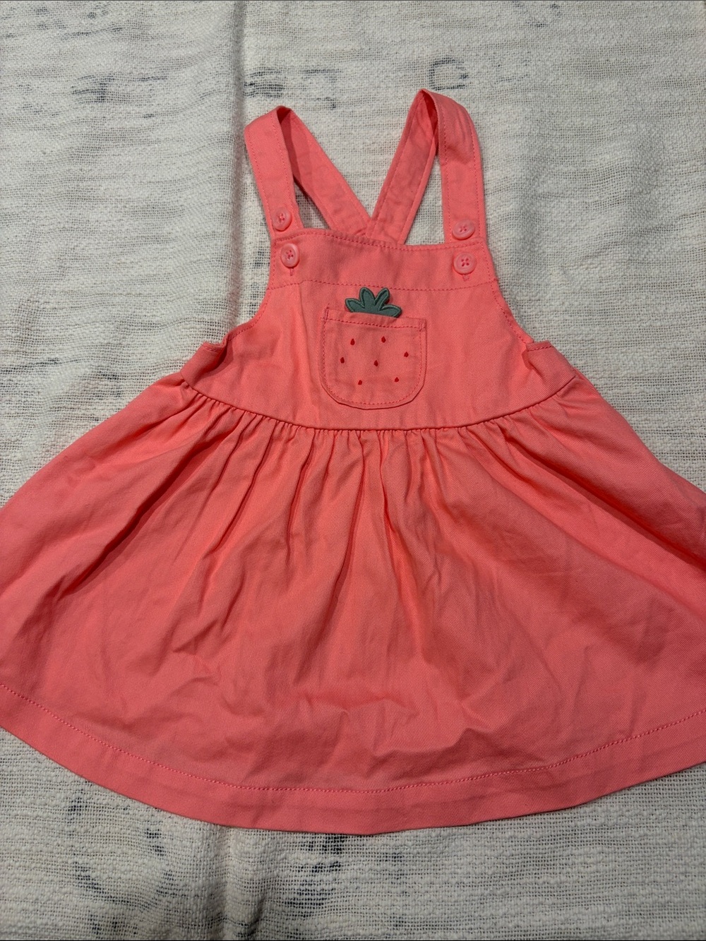 Carters bright Coral Strawberry Pocket Pinafore Dress